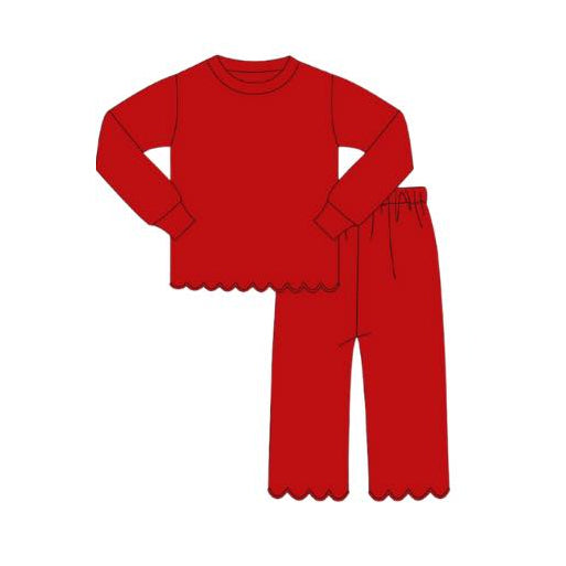 ( Moq 5 ) Preorder Girls Kids Red Long Sleeves Shirt Pants Cotton Pajamas Set
