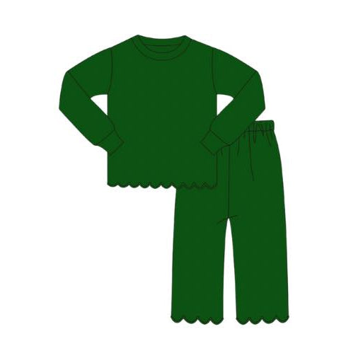 ( Moq 5 ) Preorder Girls Kids Green Long Sleeves Shirt Pants Cotton Pajamas Set