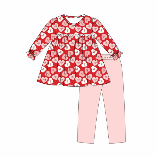 ( Moq 5 ) Preorder Girls Kids Hearts Tunic Pink Pants Valentine's Day Clothes Set