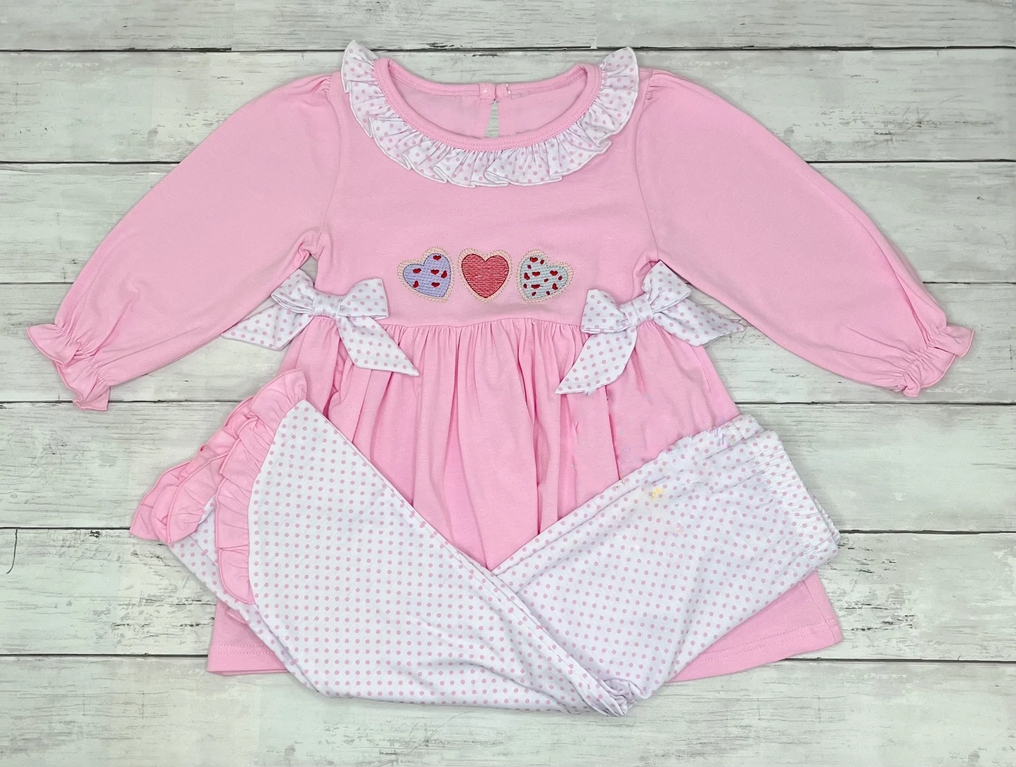 ( Moq 5 ) Preorder Baby Girls Kids Hearts Pink Tunic Dots Pants Valentine's Day Clothes Set