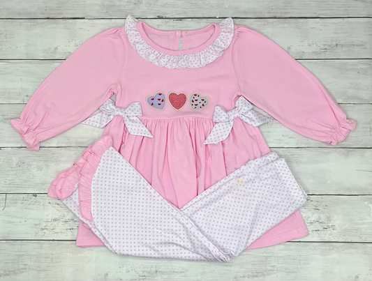( Moq 5 ) Preorder Baby Girls Kids Hearts Pink Tunic Dots Pants Valentine's Day Clothes Set