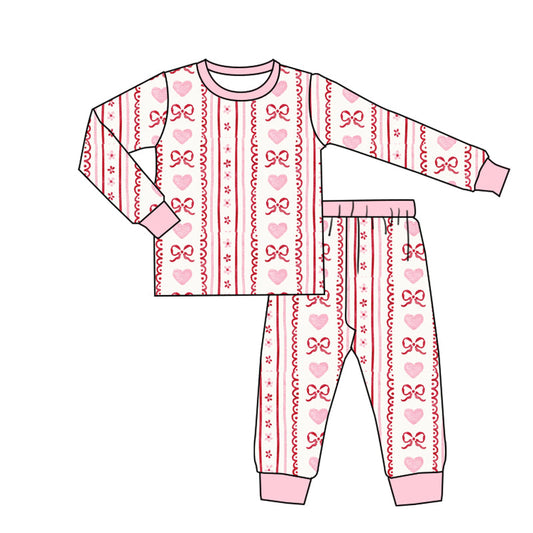 ( Moq 5 ) Preorder Girls Kids Long Sleeves Hearts Bows Floral Shirt Pants Valentine Pajamas Set