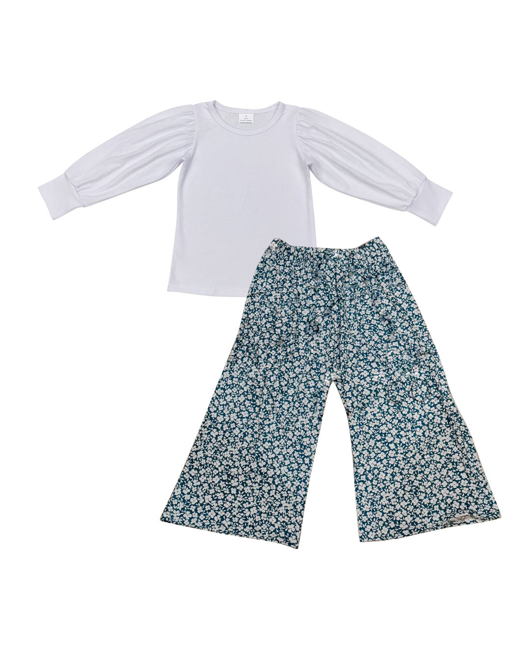 ( Moq 5 ) Preorder Baby Girls Long Sleeves White Tops Floral Pants Clothes Set