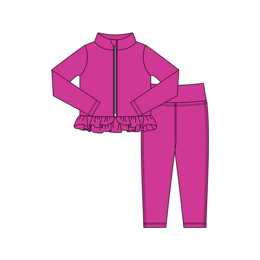 ( Moq 5 ) Preorder Baby Girls Pink Long Sleeves Zipper Shirt Legging Pants Yoga Active Set