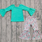 Baby Girls Long Sleeves Green Shirt Cactus Boots Pants Western Clothes Set RTS