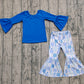 Baby Girls Long Sleeves Blue Shirt Santa Gingerbread Pants Christmas Clothes Set RTS