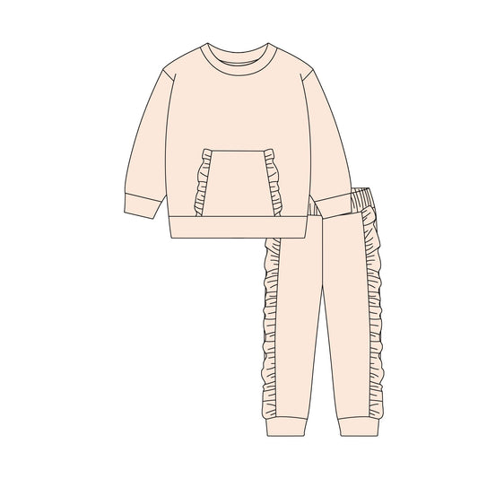 ( Moq 5 ) Preorder Baby Girls Long Sleeves Pocket Shirt Ruffle Pants Clothes Set