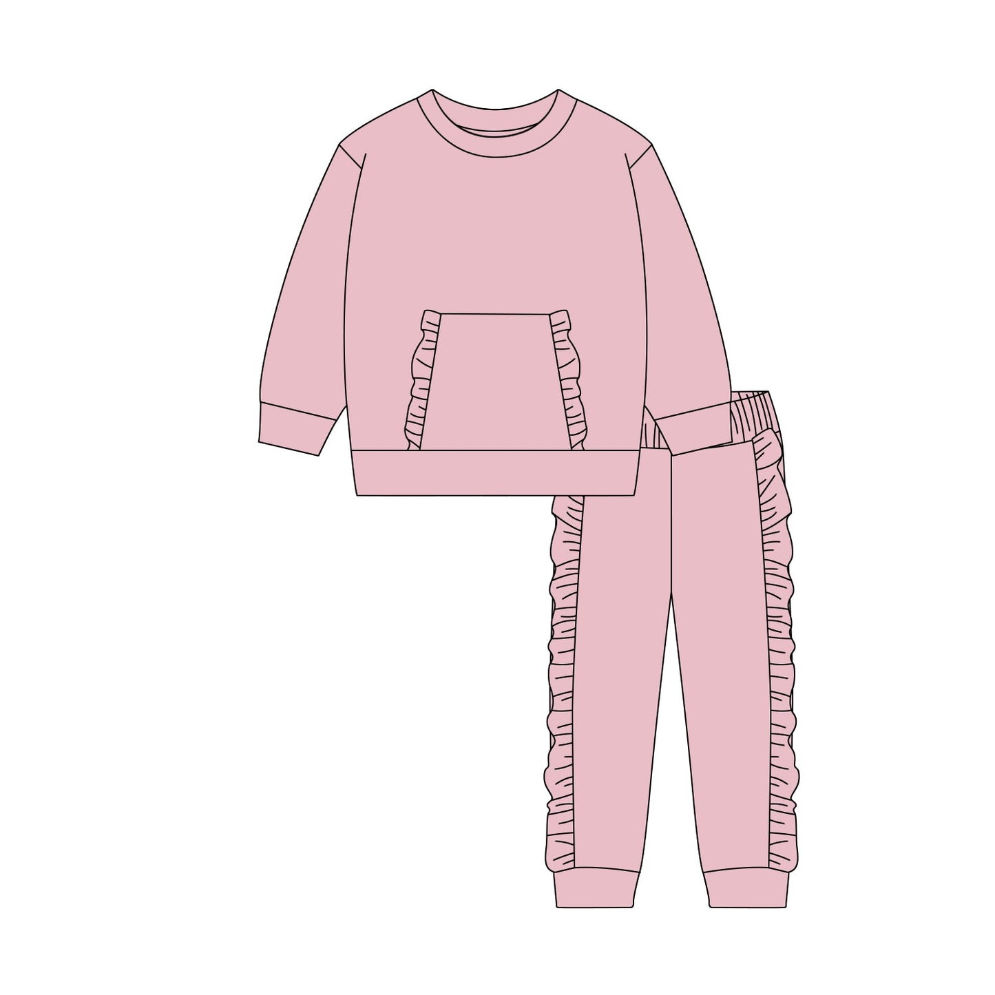 ( Moq 5 ) Preorder Baby Girls Long Sleeves Pocket Shirt Ruffle Pants Pink Clothes Set