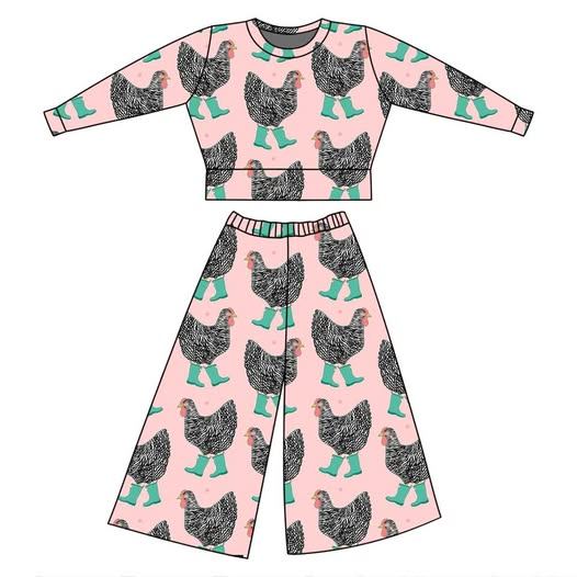 ( Moq 5 ) Preorder Baby Girls Long Sleeves Chicken Boots Shirt Pants Clothes Set