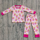 Baby Girls Long Sleeves Chips Hearts Shirt Pants Valentine Pajamas Pink Set RTS