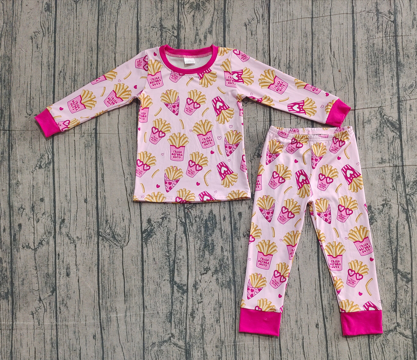 Baby Girls Long Sleeves Chips Hearts Shirt Pants Valentine Pajamas Pink Set RTS