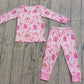 Baby Girls Long Sleeves Hats Boots Hearts Shirt Pants Valentine Pink Pajamas Clothes Set RTS