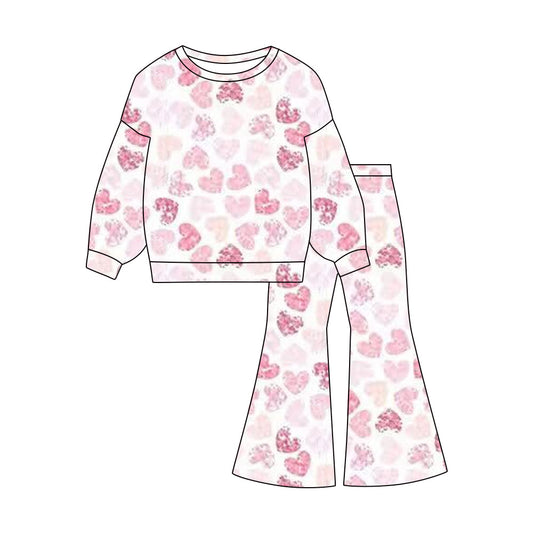 ( Moq 5 ) Preorder Baby Girls Long Sleeves Hearts Shirt Bell Pants Valentine Clothes Outfit