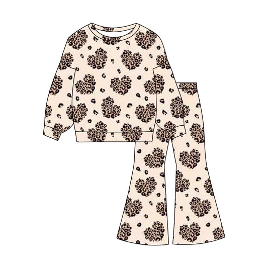 ( Moq 5 ) Preorder Baby Girls Long Sleeves Leopard Hearts Shirt Bell Pants Valentine Clothes Outfit
