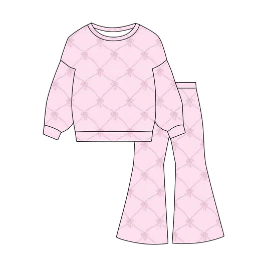 ( Moq 5 ) Preorder Baby Girls Long Sleeves Bows Shirt Bell Pants Pink Clothes Outfit
