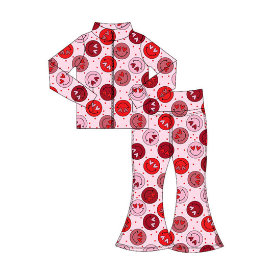 ( Moq 5 ) Preorder Baby Girls Smile Hearts Zipper Pockets Tops Pants Valentine Yoga Outfit