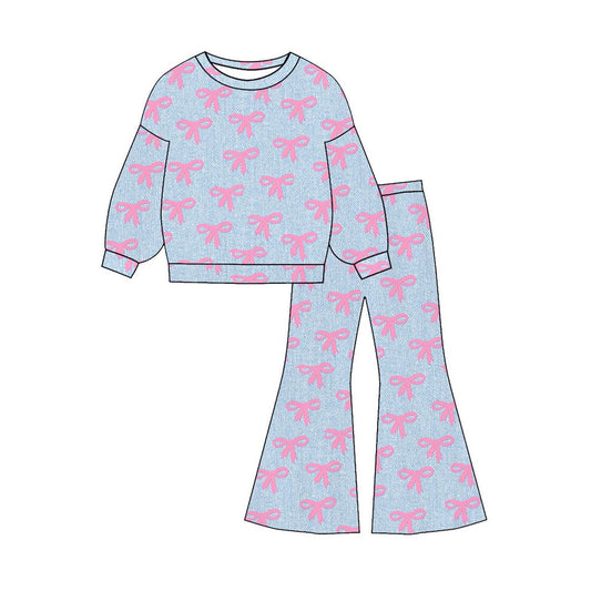 ( Moq 5 ) Preorder Baby Girls Kids Long Sleeves Bows Tops Bell Pants Clothes Outfit