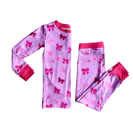 ( Moq 5 ) Preorder Baby Girls Kids Long Sleeves Bows Shirt Pants Pink Pajamas Outfit