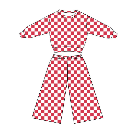 ( Moq 5 ) Preorder Baby Girls Long Sleeves Red Checked Tops Pants Clothes Set
