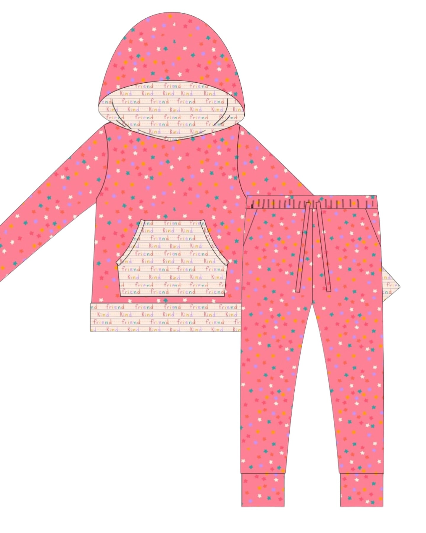 ( Moq 5 ) Preorder Baby Girls Long Sleeves Stars Hoodie Pullover Pockets Pants Clothes Set