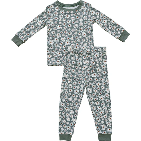 ( Moq 5 ) Preorder Baby Girls Toddler Kids Long Sleeves Floral Shirt Pants Green Pajamas Set