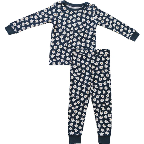 ( Moq 5 ) Preorder Baby Girls Toddler Kids Long Sleeves Floral Shirt Pants Navy Pajamas Set