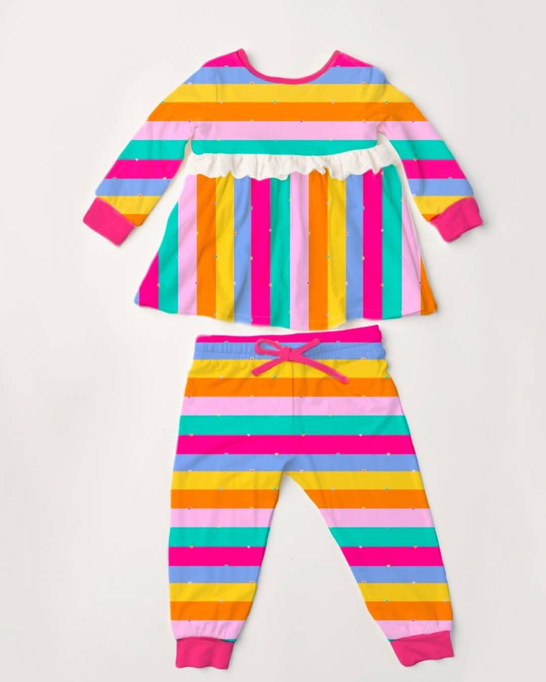 ( Moq 5 ) Preorder Baby Girls Kids Long Sleeves Colorful Stripes Tunic Leggings Clothes Set