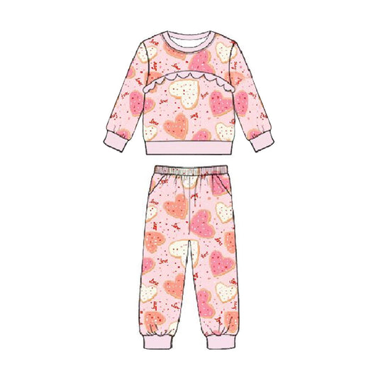 ( Moq 5 ) Preorder Baby Girls Long Sleeves Hearts Shirt Pockets Pants Valentine Pink Set