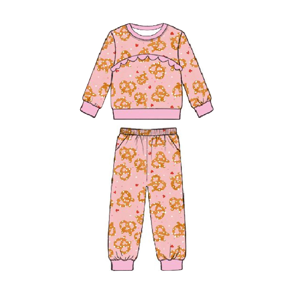 ( Moq 5 ) Preorder Baby Girls Long Sleeves Hearts Ruffle Shirt Pockets Pants Valentine Set