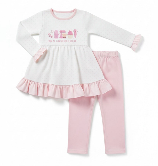 ( Moq 5 ) Preorder Baby Girls Kids Long Sleeves Ruffle Tunic Pink Pants Clothes Set