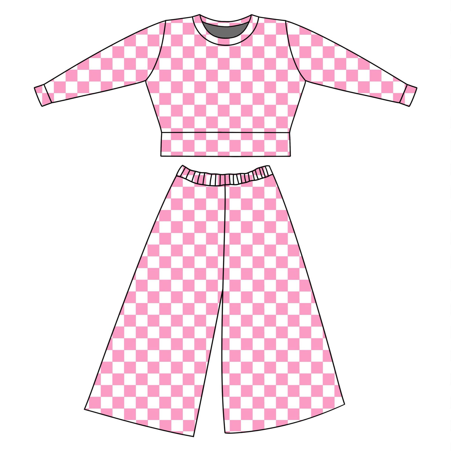 ( Moq 5 ) Preorder Baby Girls Toddler Long Sleeves Pink Checked Tops Pants Clothes Set