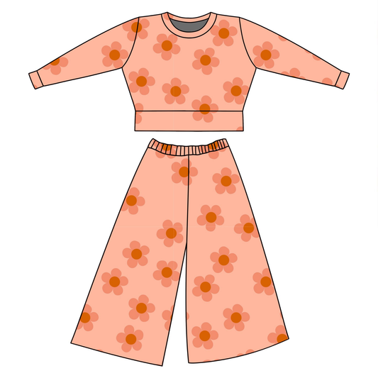 ( Moq 5 ) Preorder Baby Girls Toddler Long Sleeves Flower Tops Pants Clothes Set