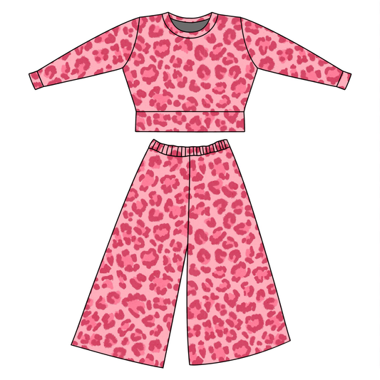 ( Moq 5 ) Preorder Baby Girls Toddler Long Sleeves Pink Leopard Tops Pants Clothes Set