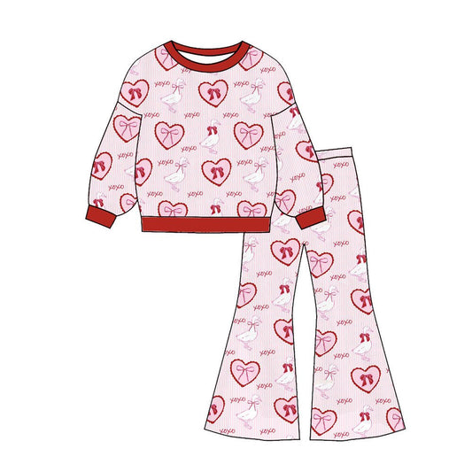 ( Moq 5 ) Preorder Baby Girls Long Sleeves Bows Hearts Ducks Shirt Bell Pants Valentines Outfit