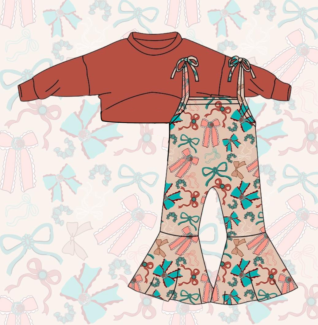 ( Moq 5 ) Preorder Baby Girls Kids Long Sleeves Tops Bows Bell Pants Jumpsuit Set