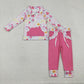 Sibling Baby Girls Toddler Long Sleeves Flower Zipper Shirts Pockets Pants Clothes Sets RTS