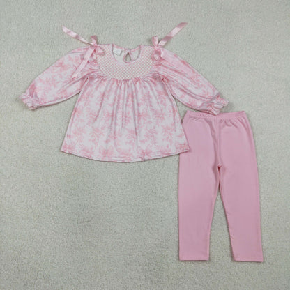 Sibling Baby Girls Kids Long Sleeves Embroidery Flower Pink Bows Romper Sets Clothes RTS