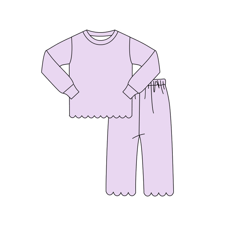 ( Moq 5 ) Preorder Baby Girls Kids Long Sleeves Lavender Shirt Pants Set Pajamas Scallop Clothes