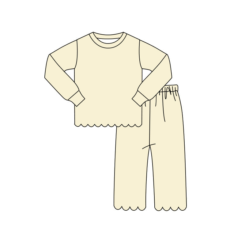( Moq 5 ) Preorder Baby Girls Kids Long Sleeves Yellow Shirt Pants Set Pajamas Scallop Clothes
