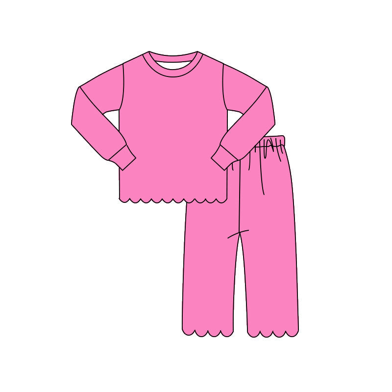 ( Moq 5 ) Preorder Baby Girls Kids Long Sleeves Shirt Pants Set Pajamas Scallop Pink Clothes