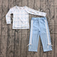 Baby Girls Kids Pumpkins Bows Shirt Pockets Blue Pants Set Fall Clothes RTS
