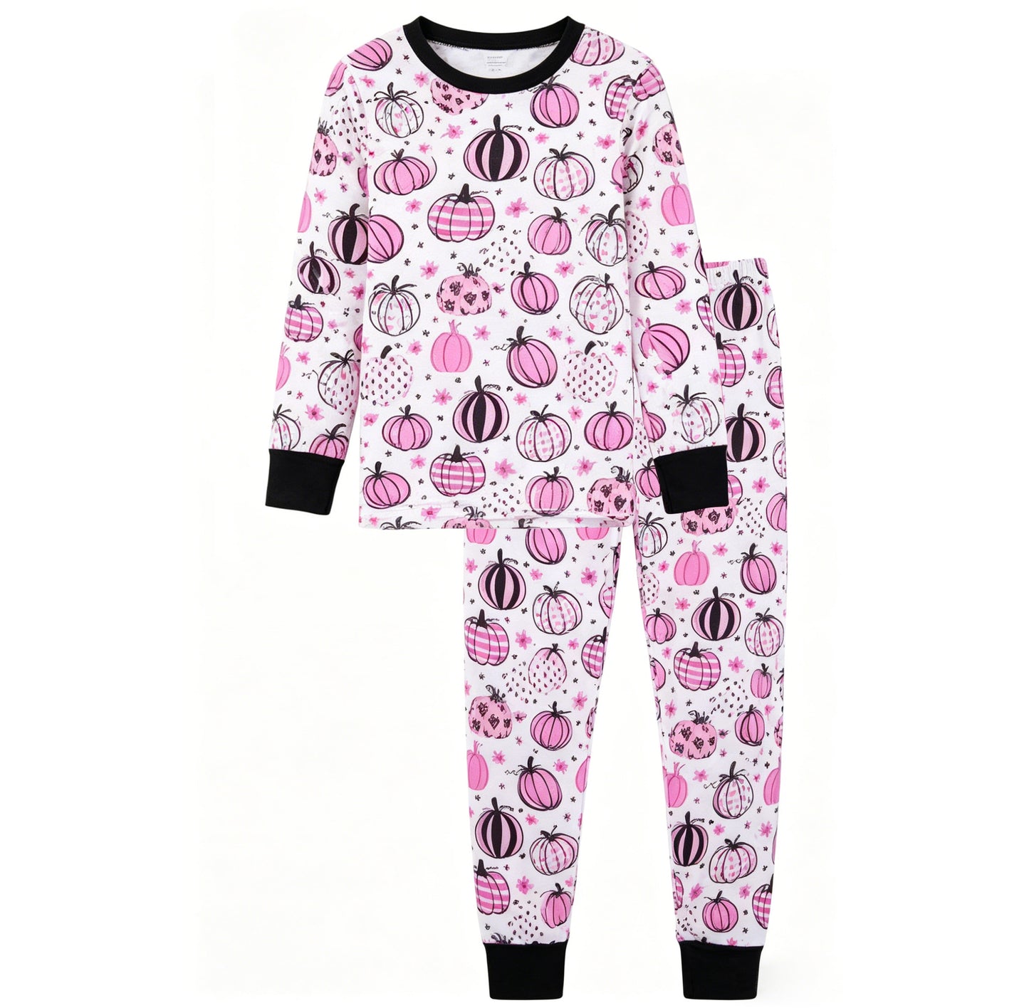 ( Moq 5 ) Preorder Baby Girls Kids Long Sleeves Pink Pumpkins Flower Shirt Pants Pajamas Set Fall Clothes