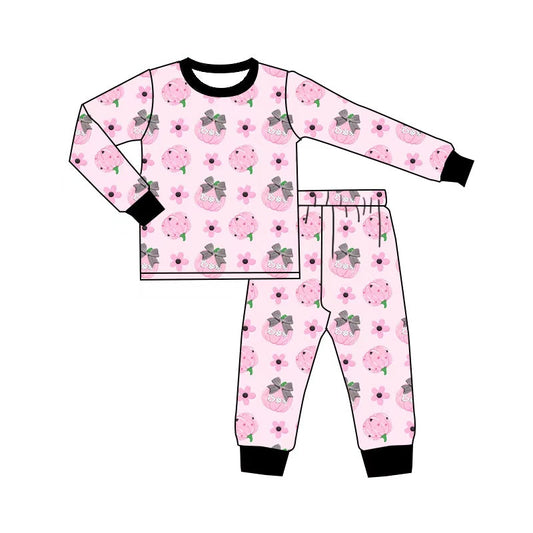 ( Moq 5 ) Preorder Baby Girls Pumpkins Bows Flower Shirt Pants Set Fall Pajamas Pink Clothes