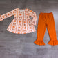 Baby Girls Kids Long Sleeves Pumpkins Bows Ruffle Tunic Pants Set Fall Clothes RTS