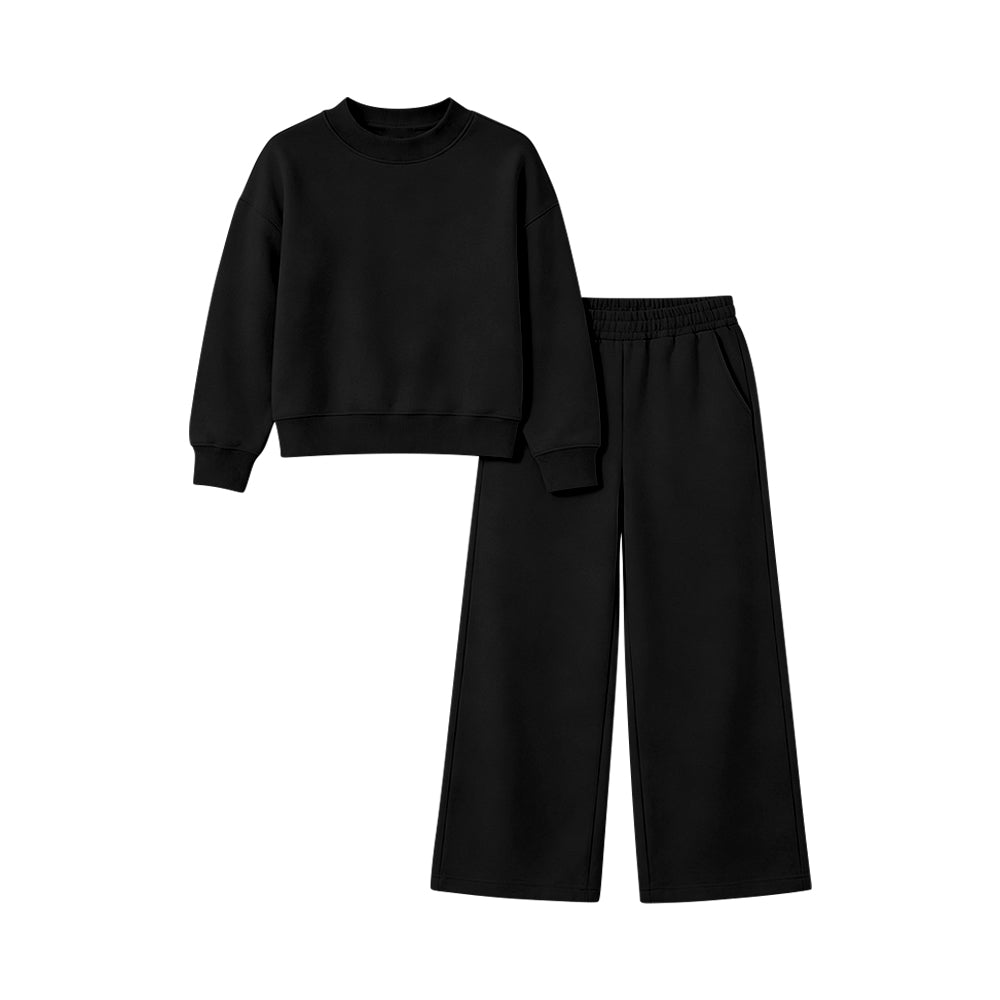 ( Moq 5 ) Preorder Baby Girl Kids Long Sleeves Black Shirt Pockets Pants Cotton Set Clothes