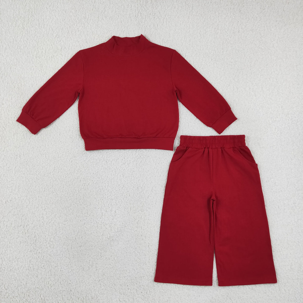 Sibling Baby Girls Adult Women Long Sleeves Shirts Pockets Cotton Pants Mock Neck Sets RTS