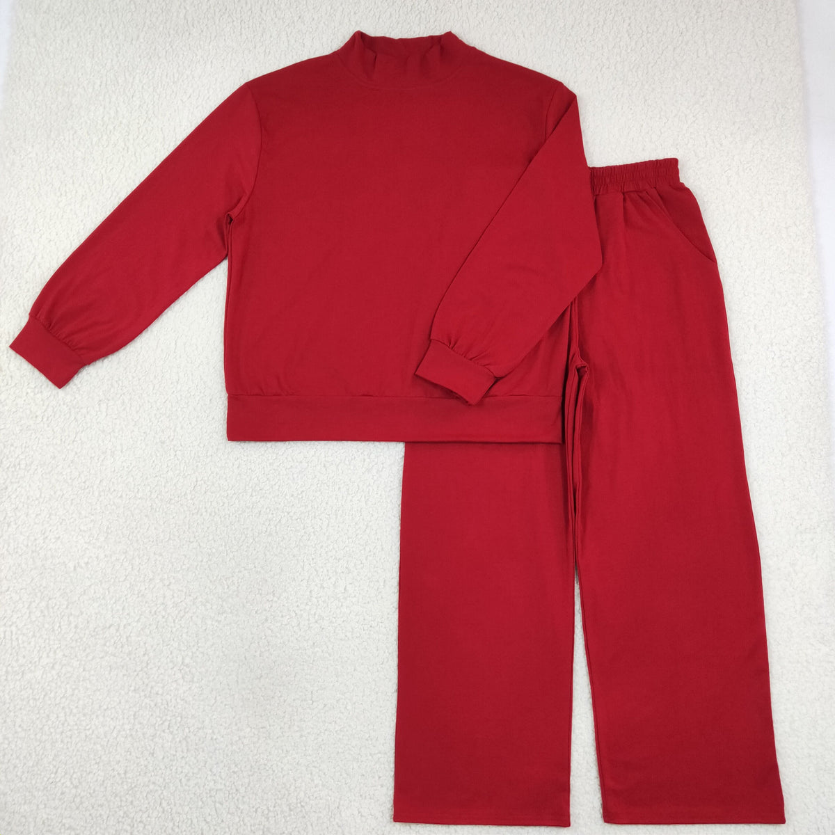 Sibling Baby Girls Adult Women Long Sleeves Shirts Pockets Cotton Pants Mock Neck Sets RTS