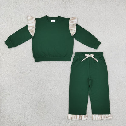 Sibling Baby Girls Long Sleeves Shirts Pockets Shorts Pants Ruffle Sets Cotton Clothes RTS