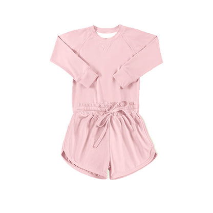 Preorder Baby Girl Toddler Pink Long Sleeves Yoga Shirt Shorts Athletic Clothes Set ( Moq 5 )