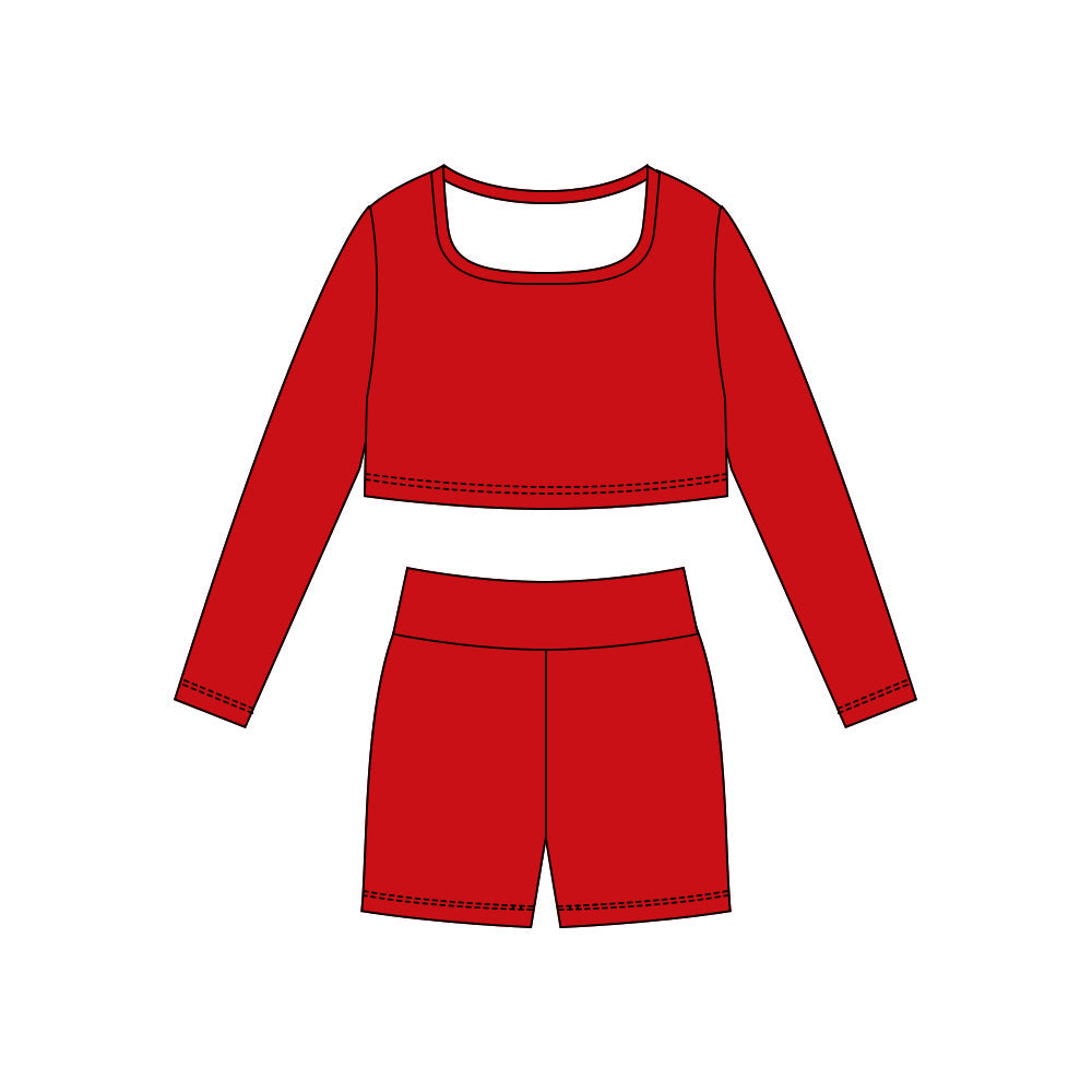 ( Moq 5 ) Preorder Baby Girls Red Long Sleeves Shirt Shorts Yoga Active Clothes Set